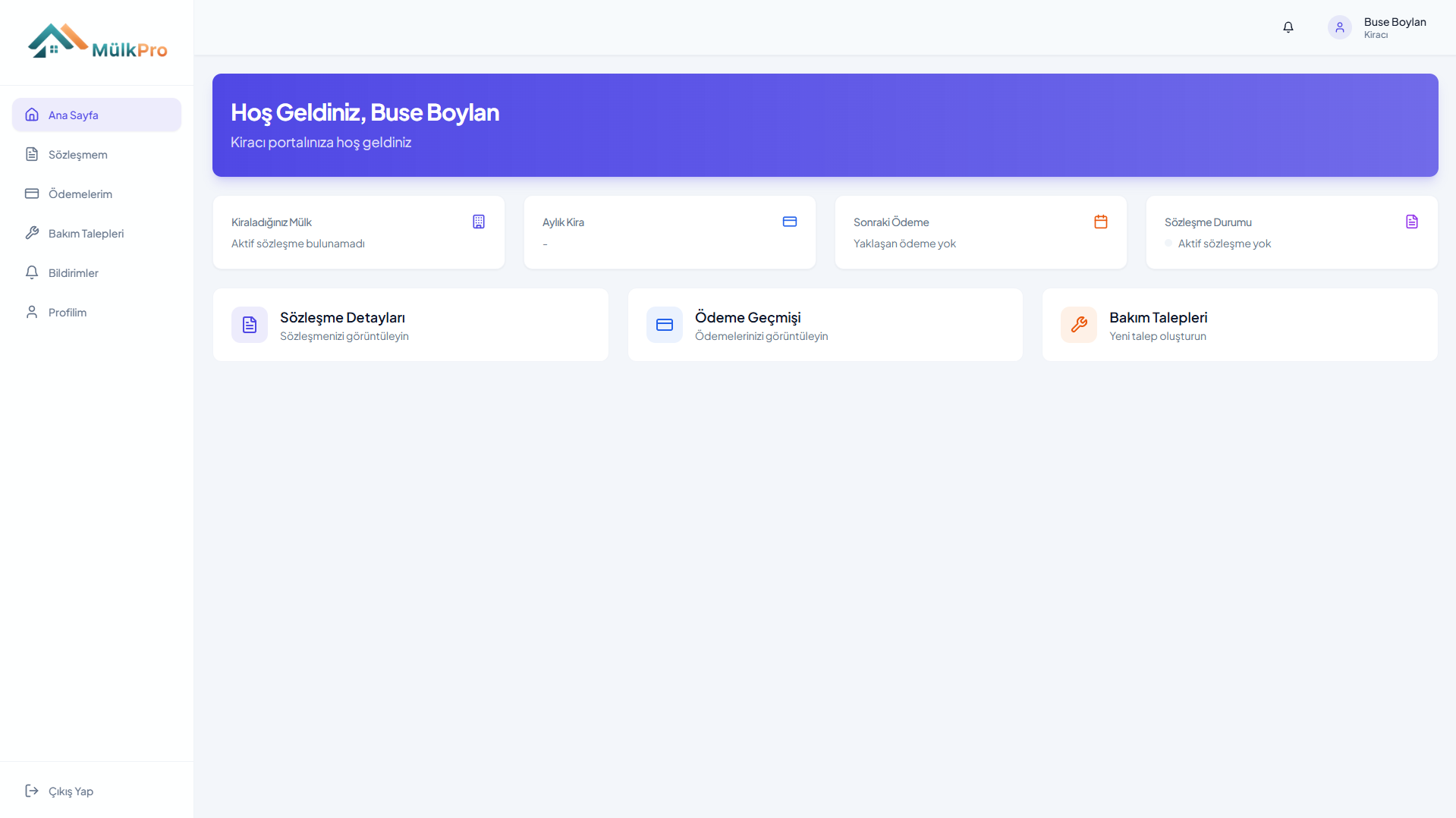 Kiracı Portalı - Ekran 1